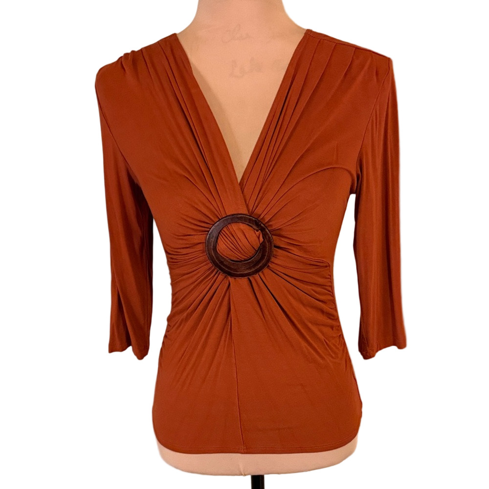Shine New York Rust V-Neck Top with Ring Detail